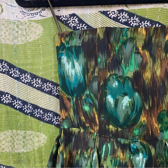 Alice + Olivia Green Watercolor Silk Strapless Mini Dress Size 4 - Picture 4 of 16